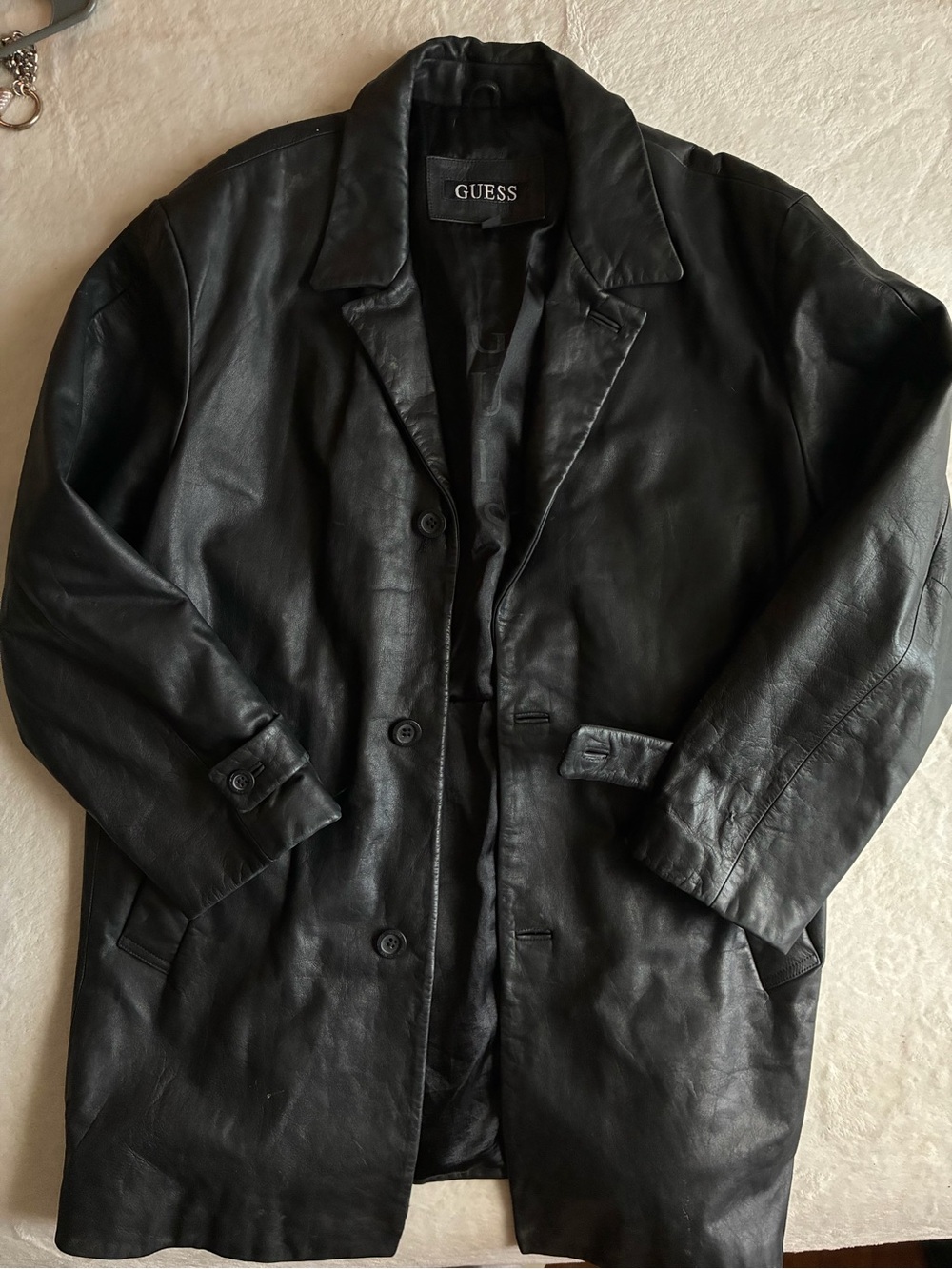 Vintage GUESS Black Leather Trench Coat